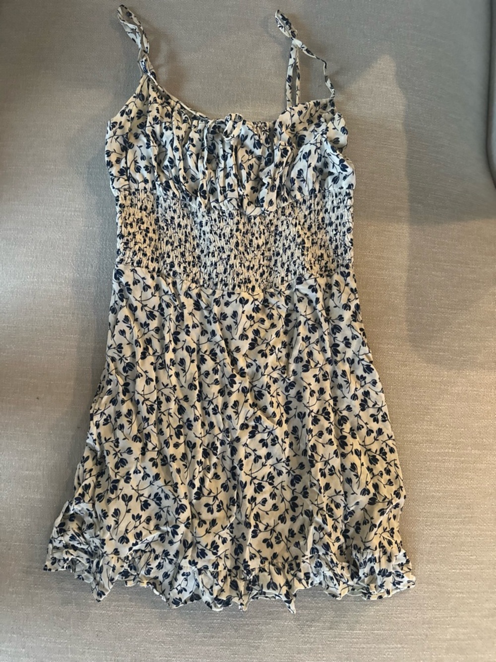 Reformation White Mini Dress with Navy Floral Print